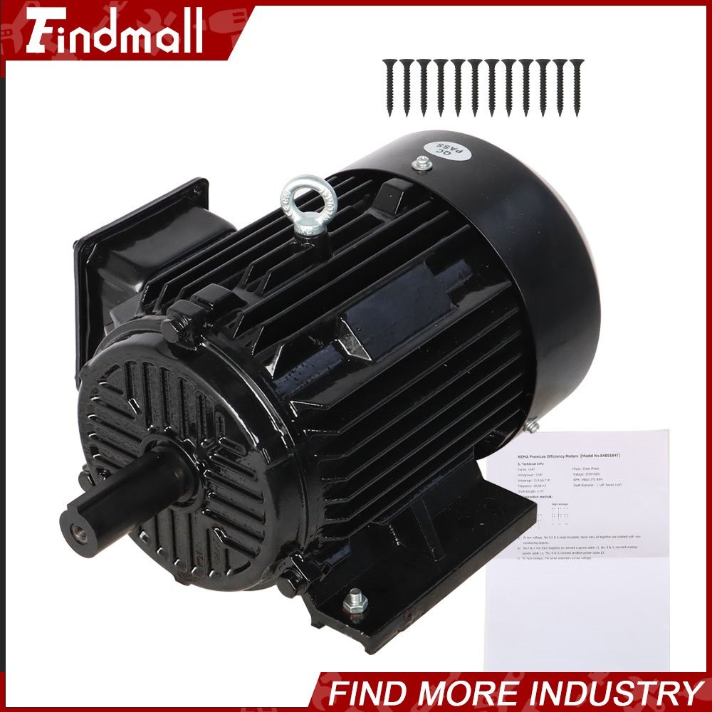 5 HP 3 Phase Electric Motor 1800 RPM 184T Frame TEFC 230/460 Volt Severe Duty