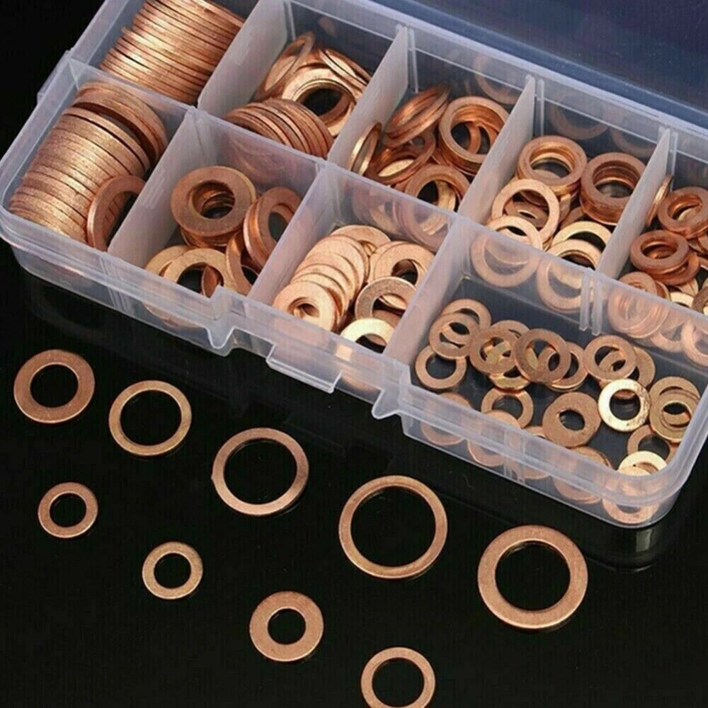 150x M5-M22 Copper Crush Washer Gasket Set Flat Ring Seal Assortment Kit O-Ring