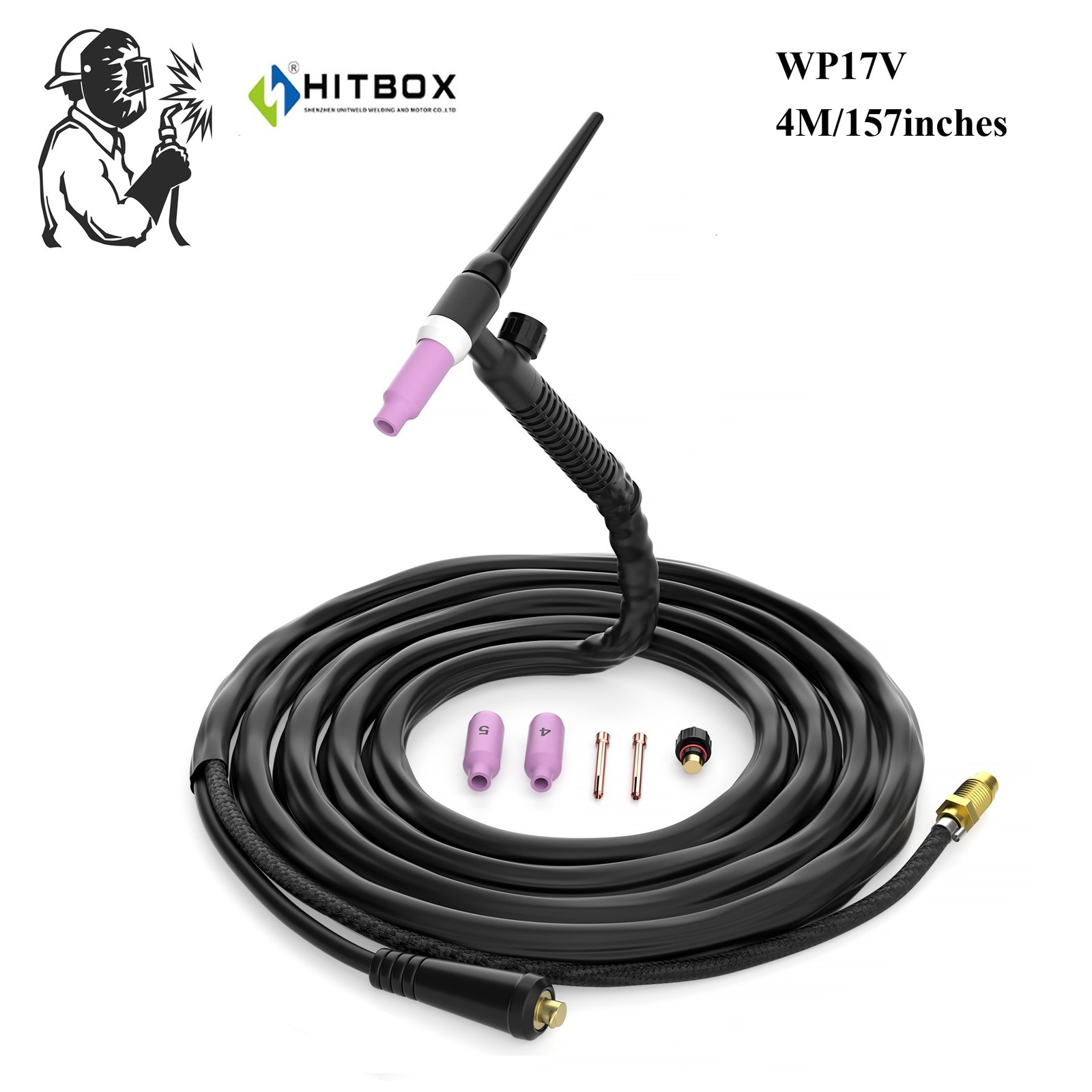 HITBOX WP17V Welding Gun TIG Welder Torch Equipped with 10-25 Quick Plug 4M/13ft