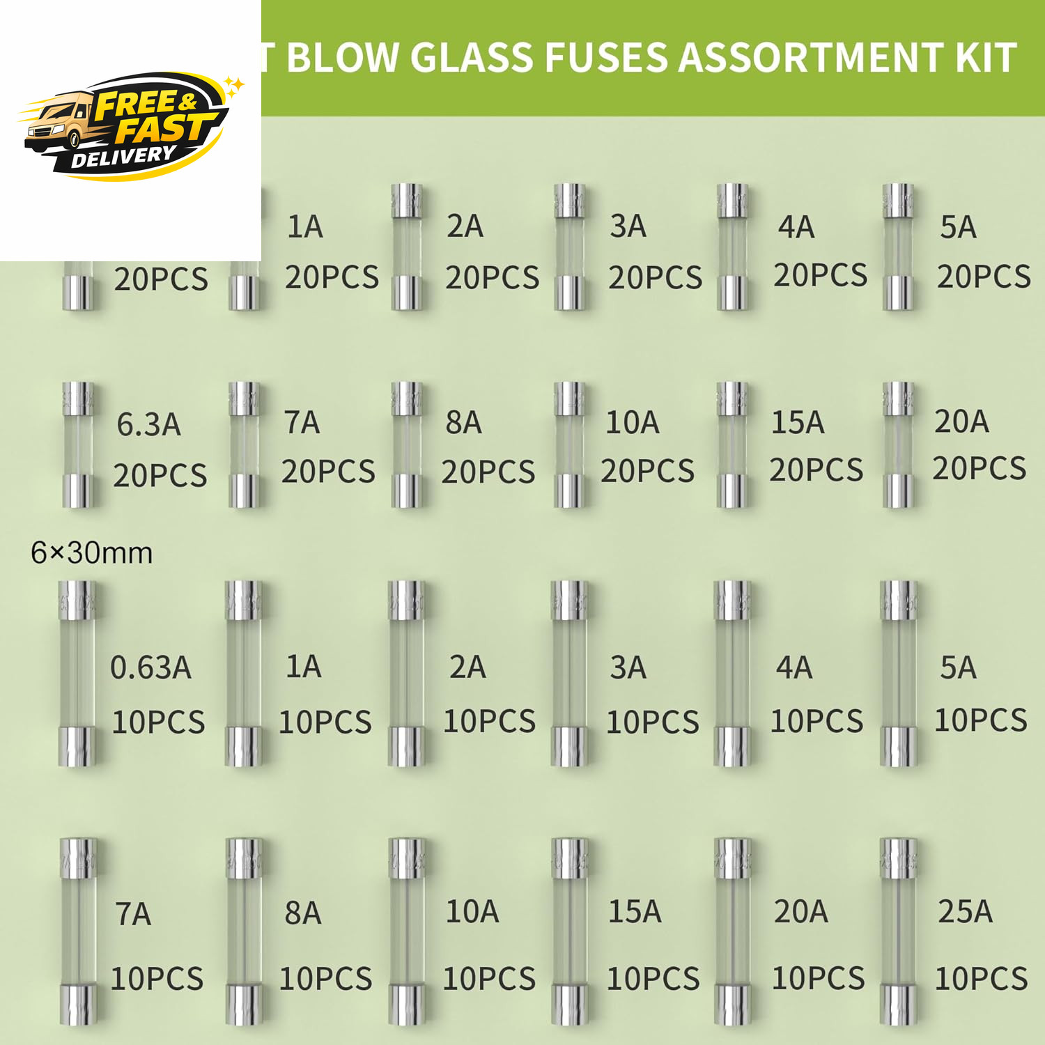 360Pcs Fast Blow Glass Fuse Assortment Kit 24 Values Automotive Fuses Kit 250V