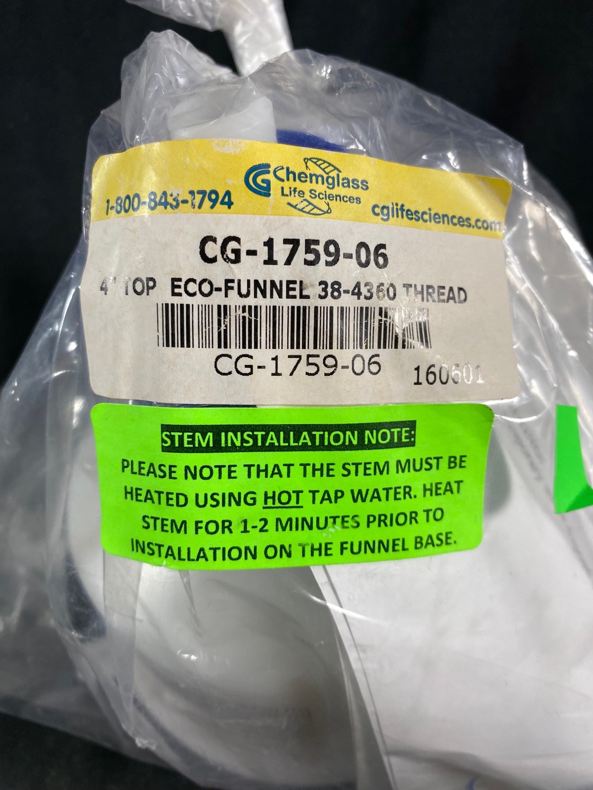 CHEMGLASS Eco Funnel 4″ Top Diameter 38-430 Thread Waste Container CG-1759-06