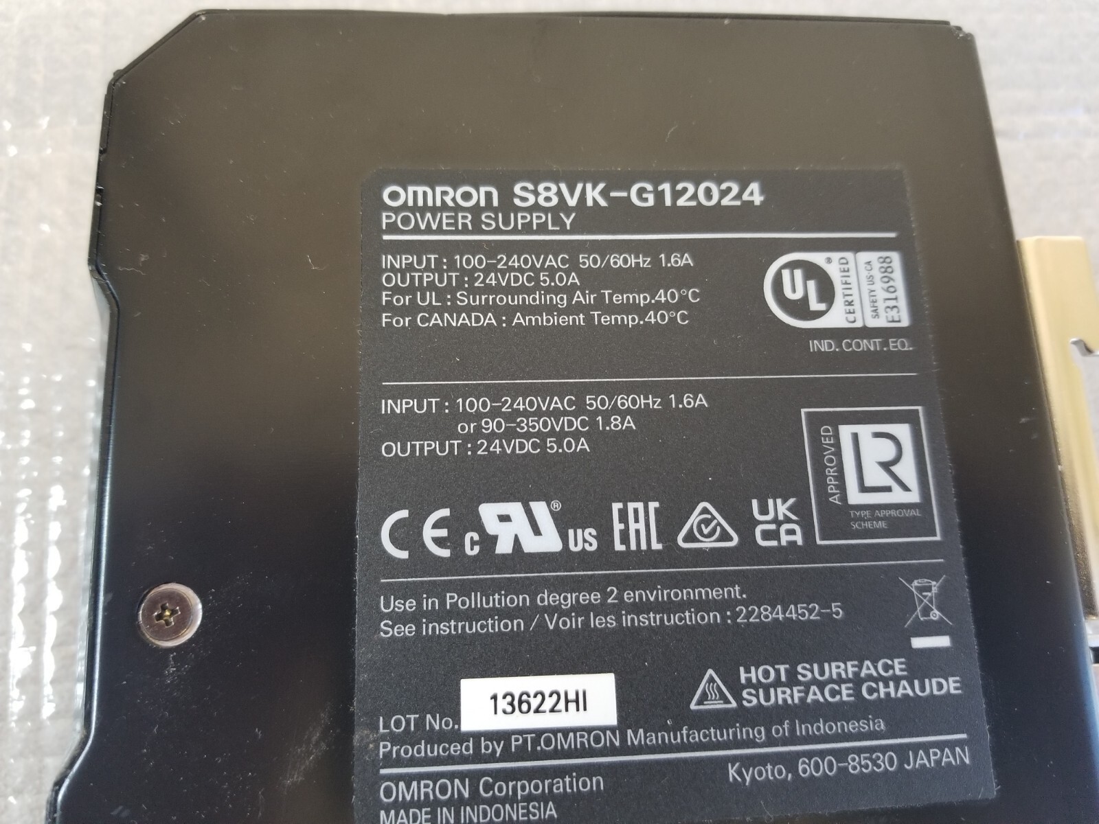 Omron S8VK-G12024 Power Supply AC100-240V 50/60Hz 1.6A – DC24V 5.0A