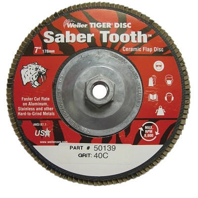 Weiler 50139 Tiger Saber Tooth 7″ 40 Grit Ceramic Abrasive Wheel 5/8″-11 UNC
