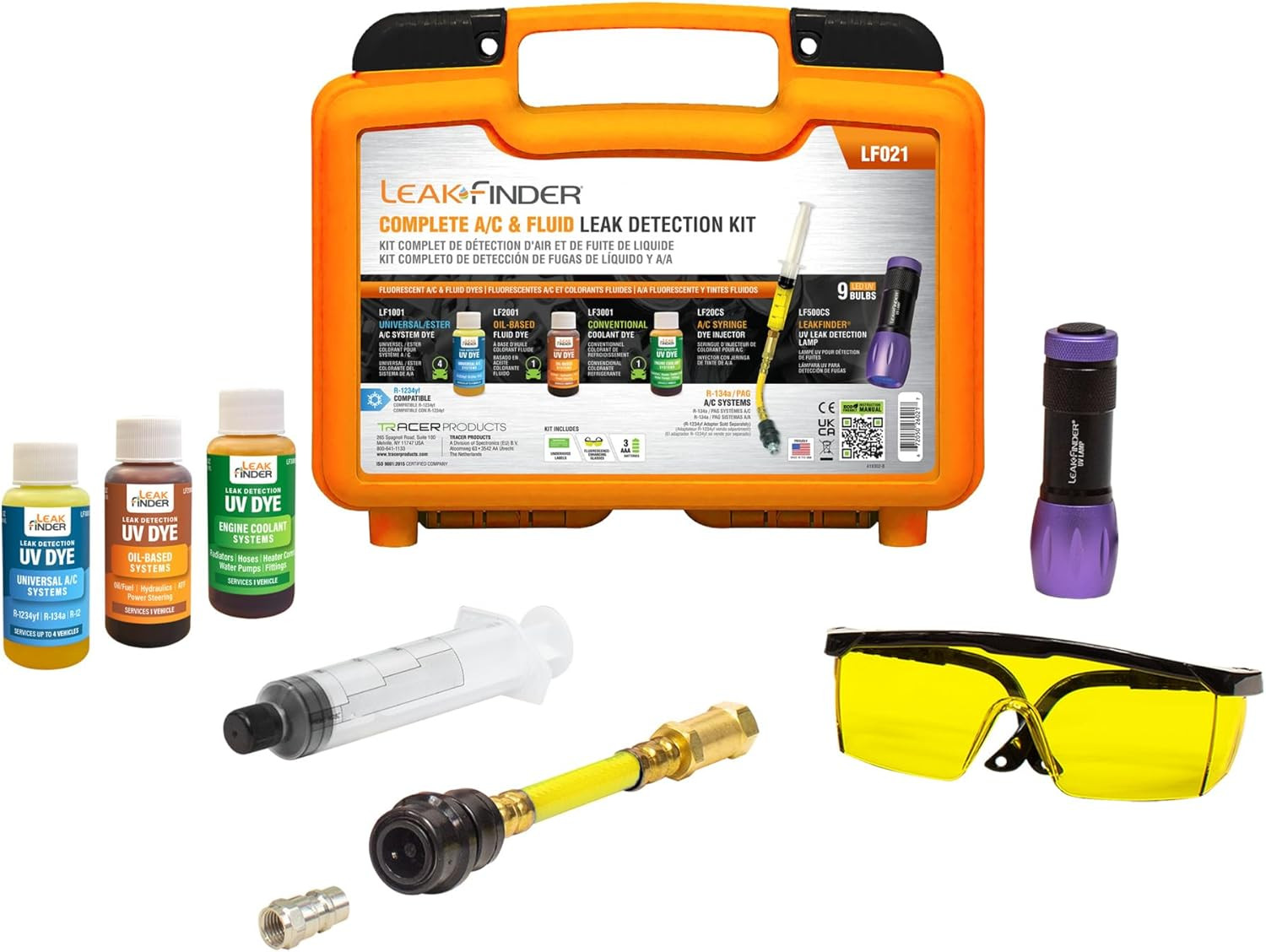 LF021 Multi-System Leak Detection Kit for A/C, Coolant and Oil Fluid Leaks – UV