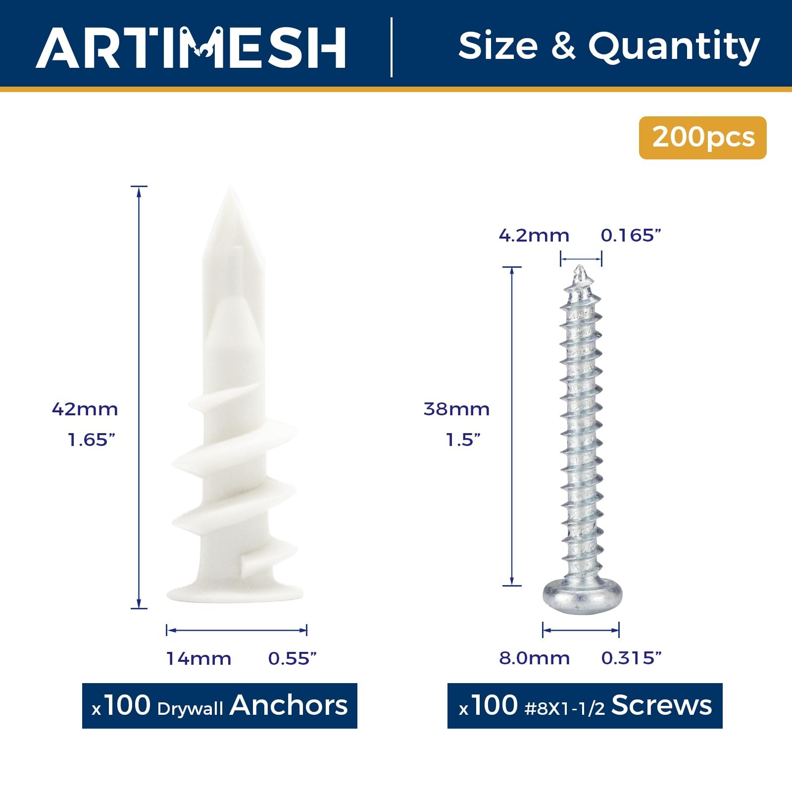 200PCs Self Drilling Drywall Anchors Kit – 75LB Heavy Duty Plastic Drywall Ha…