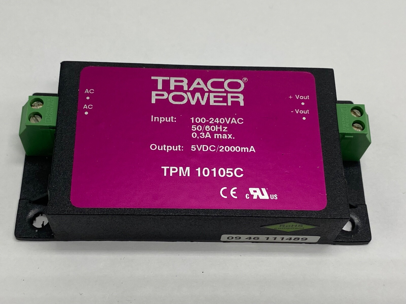 TracoPower switching encapsulated power supply TPM10105C +5vdc output