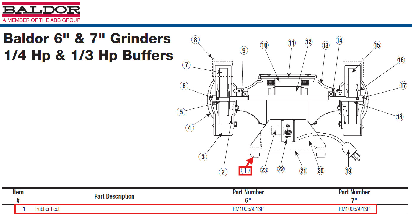 Bench Grinder Rubber Feet 4pk & Hardware | Baldor Dayton Jet | Reduces Vibration