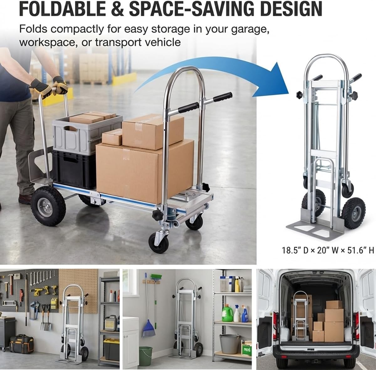 4 in 1 Aluminum Hand Truck Dolly Heavy Duty 1000 LB Convertible Folding Cart