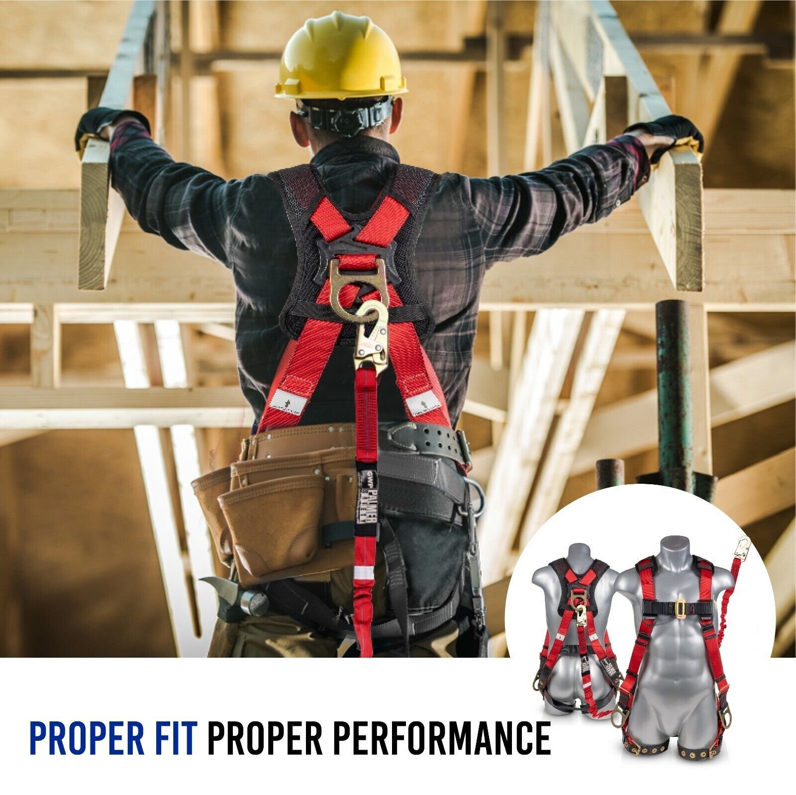 Full Body Harness w/detachable 6′ Internal Shock Absorbing Lanyard w/ Steel Hook