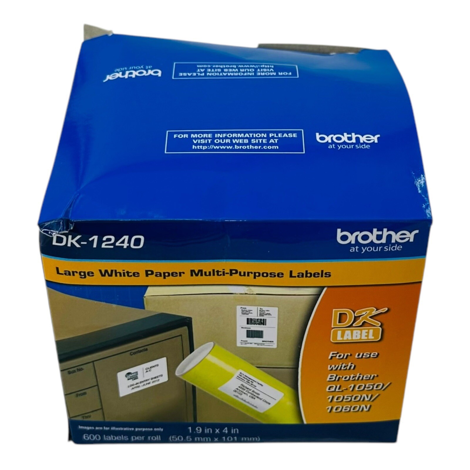 Genuine Brother DK-1240 1.9″ x 4″ Large White Paper Multi-Purpose Labels