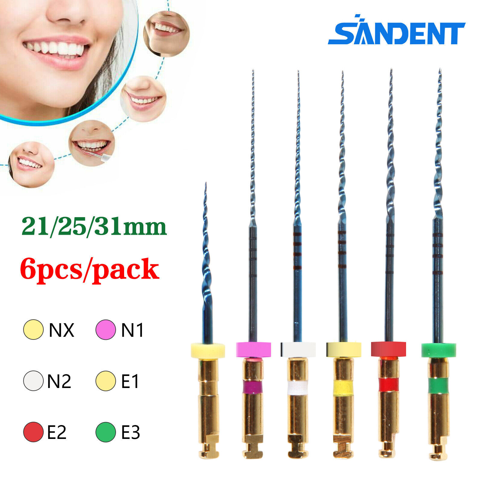 6/pack Dental Endo Endodontic Engine Root Canal NiTi Rotary Files 21/25/31MM ns