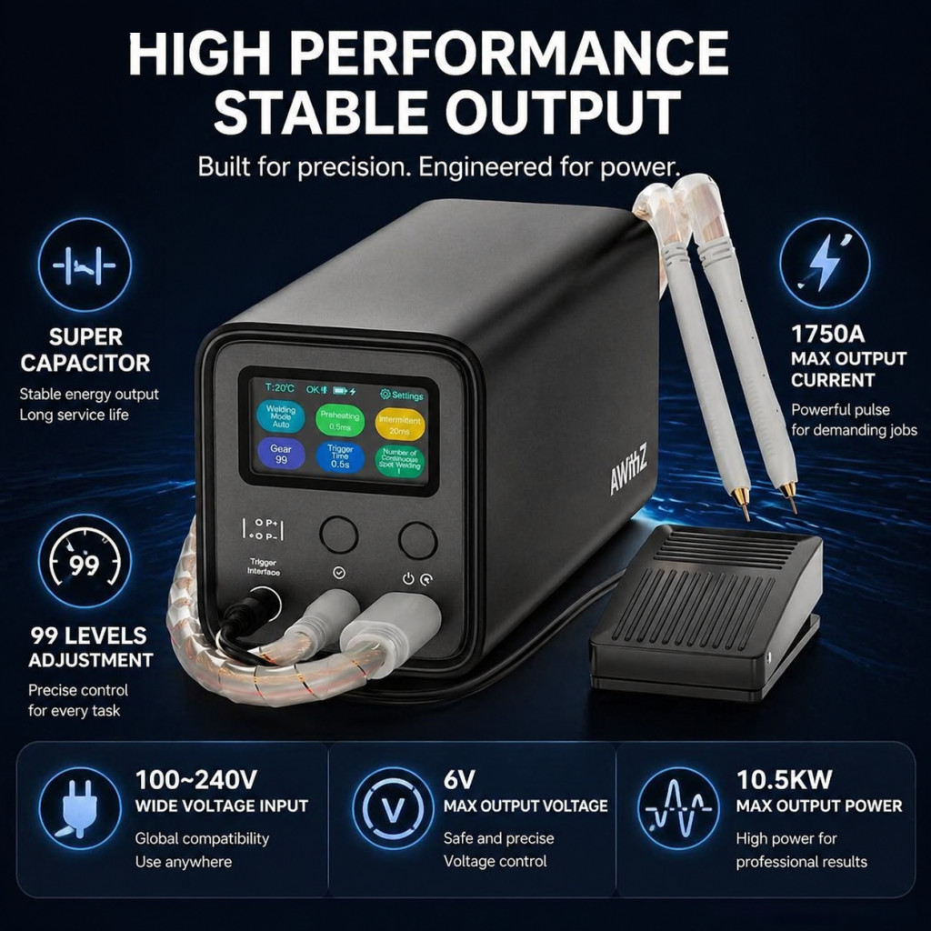 AWithZ Spot Welder Pedal Farad Capacitor 18650 Li Battery Spot Welding Machine