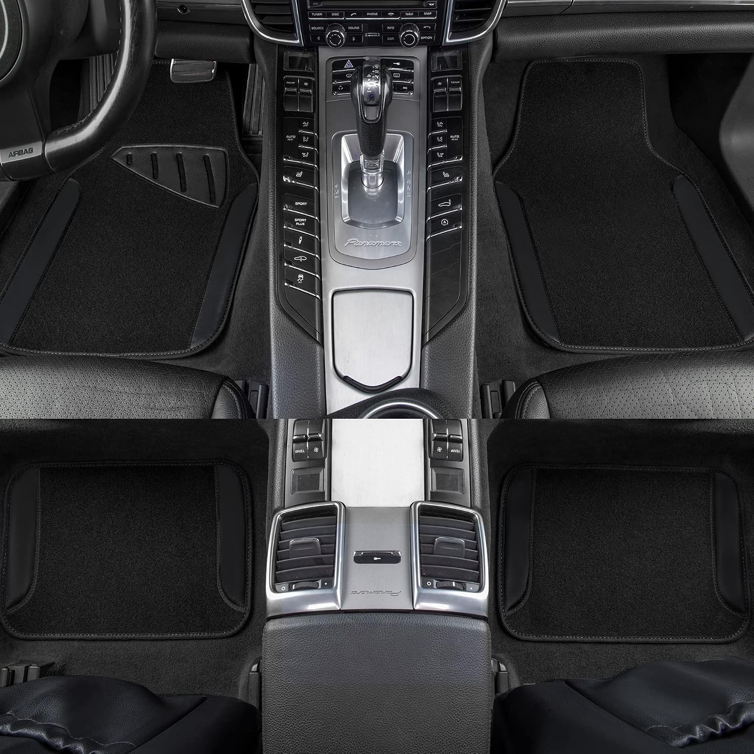 CAR PASS Waterproof Universal Fit Car Floor Mats, Faux Leather Car Carpet Mats,