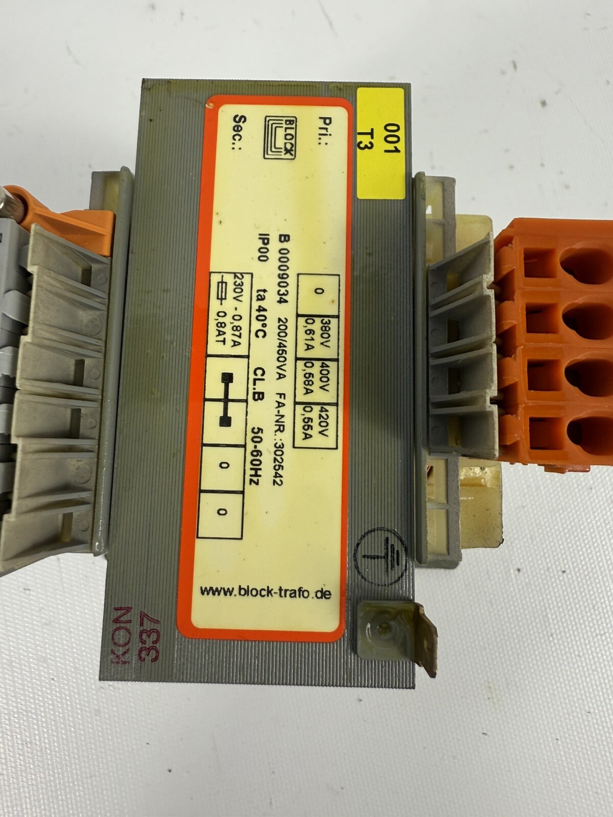 NEW BLOCK B 0009034 TRANSFORMER, 200/450VA, 50-60Hz