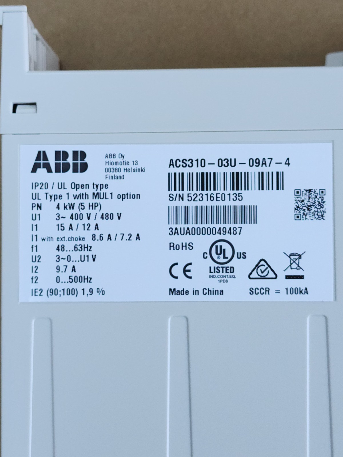 ACS310-03U-09A7-4 ABB ACS310 4KW 440V VFD