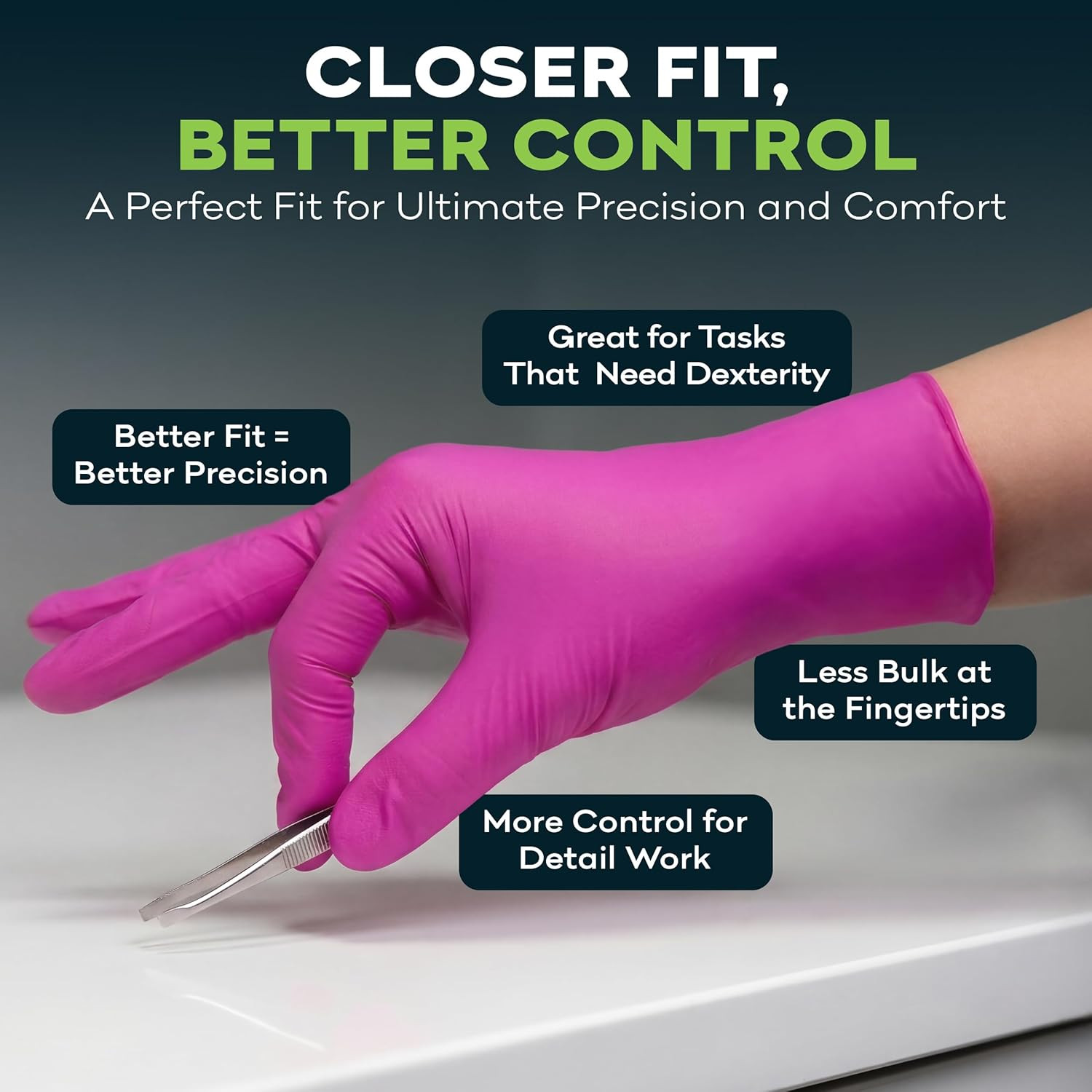Fuchsia Hot Pink Disposable Gloves 3 Mil Exam Powder Free Latex Free Fit Comfort