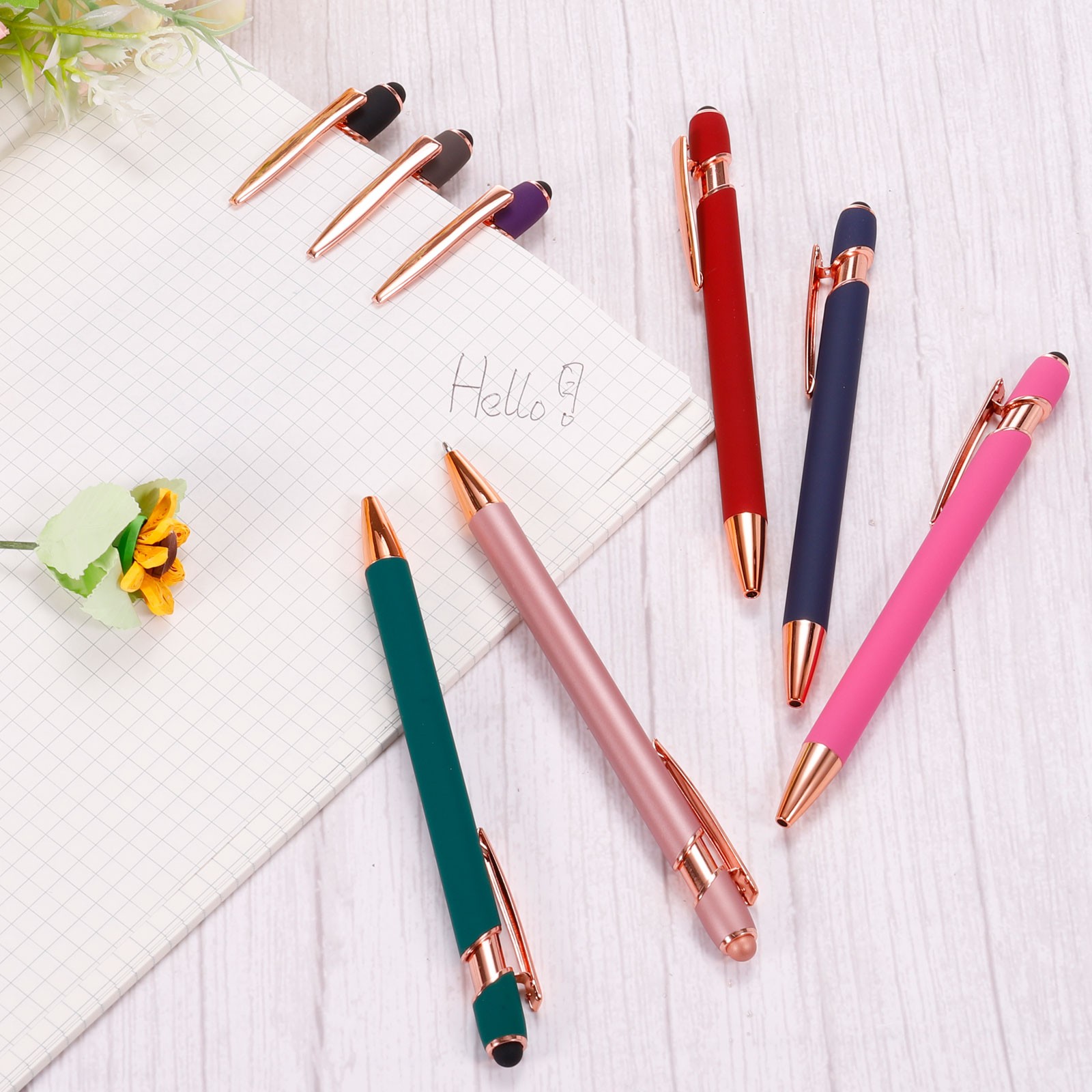 6 Pack Ballpoint Pen with Stylus Tip 2 in 1 Metal Pen Style 2 Blue