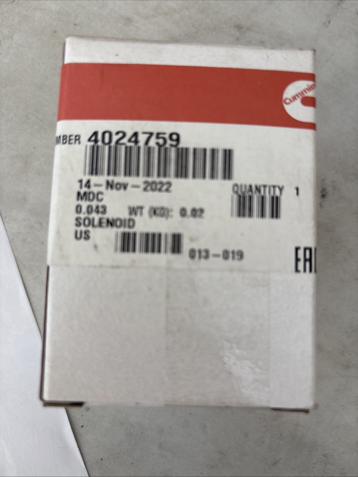 Genuine Cummins 4024759 Fuel Shutoff Solenoid New OEM Diesel Engine Part