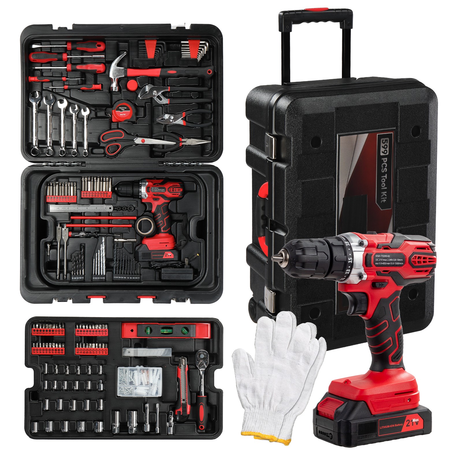 599 PCS Tool Set Mechanics Tool Kit Wrenches Socket w/ Trolley Case Box Organize