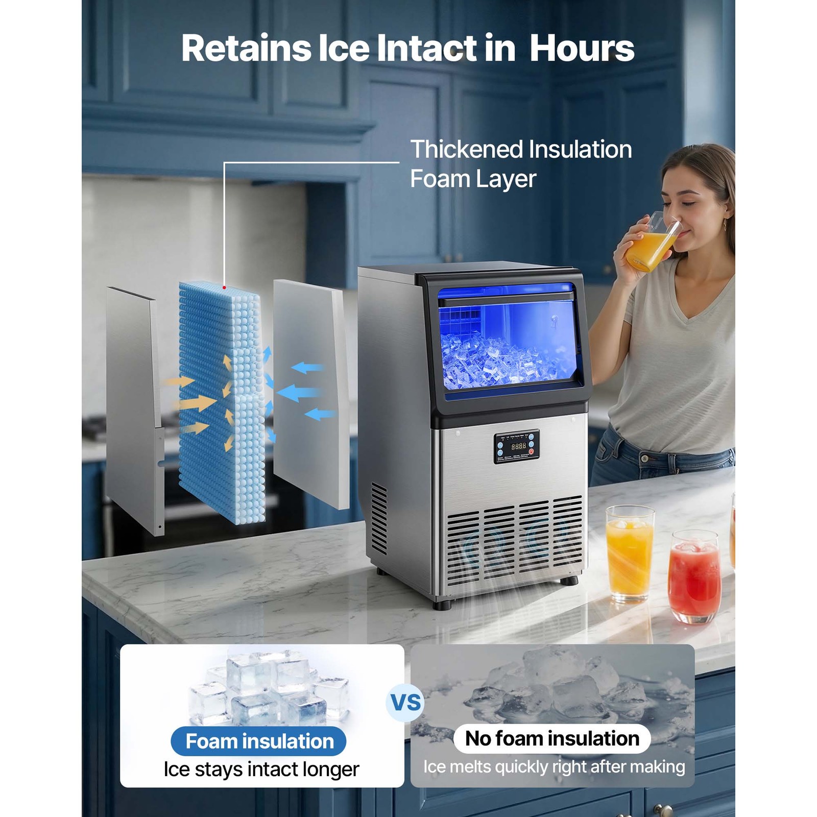 Uimoso 90/120/130/150/265/440lbs Commercial Ice Maker Undercounter Cube Machine