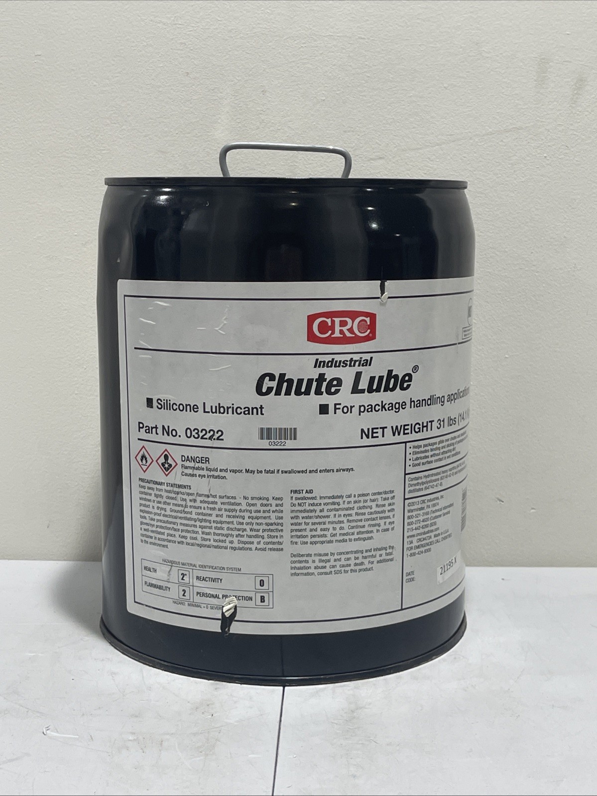 CRC 03222 Chute Lube Non-Staining Wet Film Silicone Lubricant 5 Gal