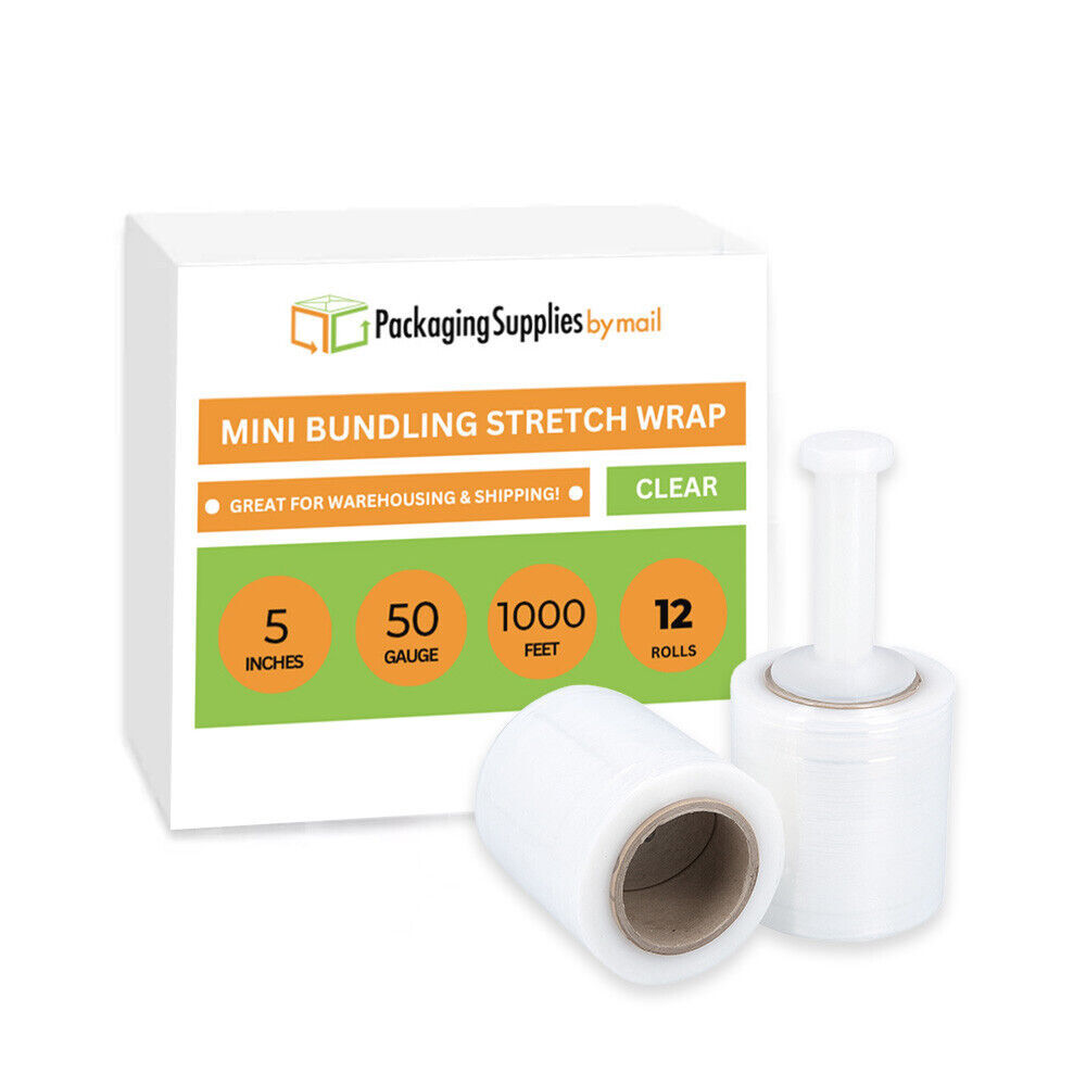12 Rolls Down Gauge Narrow Banding Stretch Wrap 5″x1000′ 50 Ga Clear Shrink Film