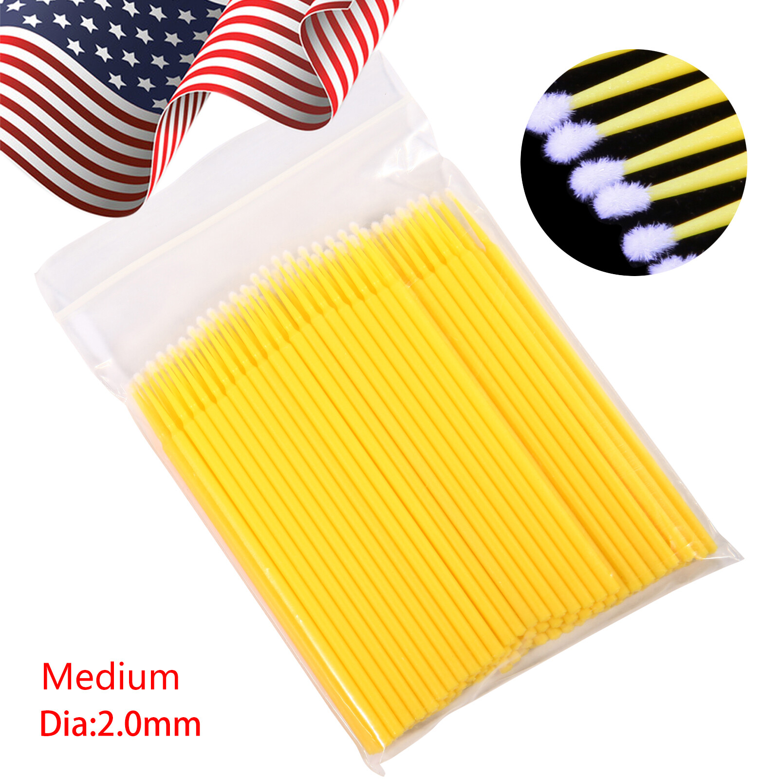 100 Micro Brushes Applicators Microbrush Dental Regular Yellow 2.0 mm