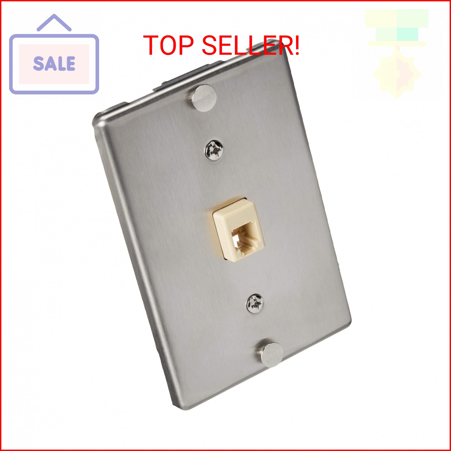 Leviton Telephone Wall Phone Wallplate Surface Mount Jack, 1 Modular 6P4C Jack,