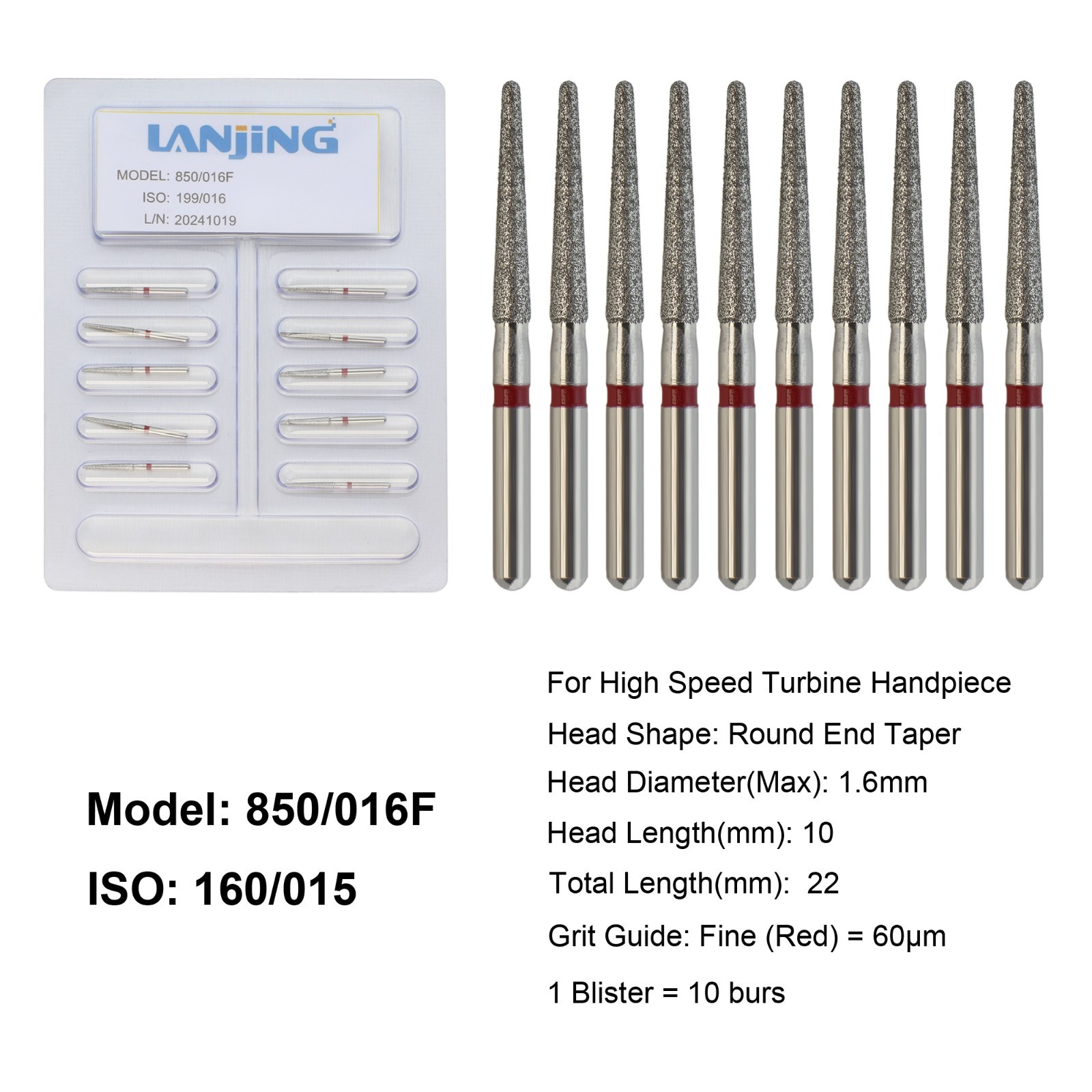 Dental Diamond Burs FG Round End Taper Football Bur Coarse Fine High Speed 856