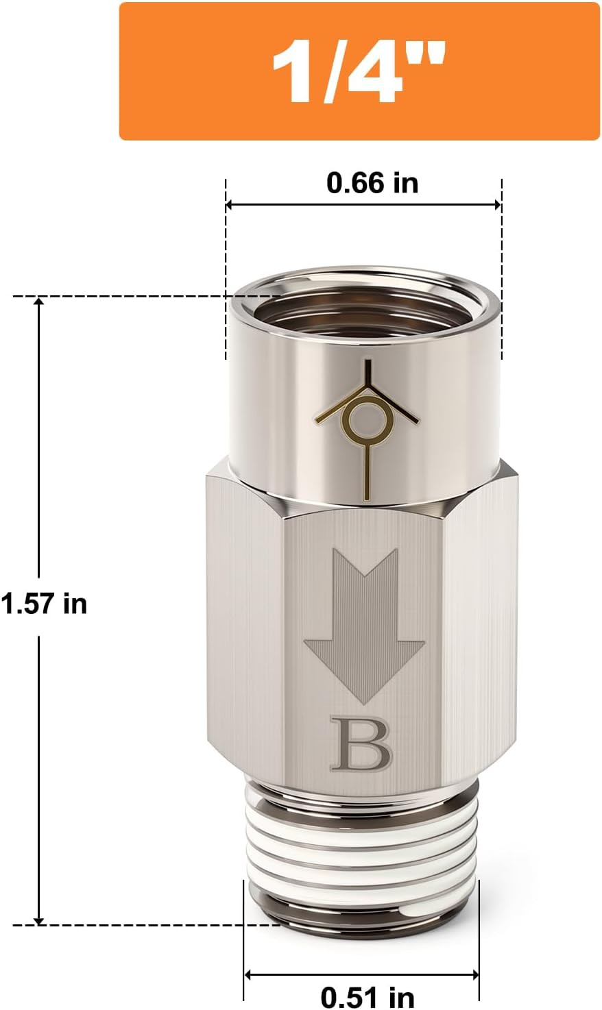 1Pc One-Way Non-Return Check Valve 1/4″ Male X 1/4″ Female Thread, Prevent Water