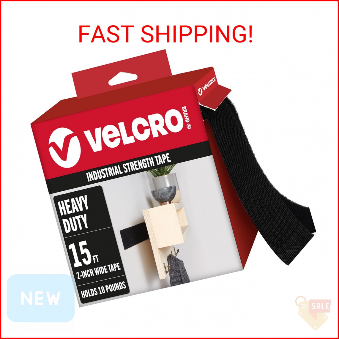 VELCRO Brand Heavy Duty Tape with Adhesive | 15 Ft x 2 In | Holds 10 lbs, Black