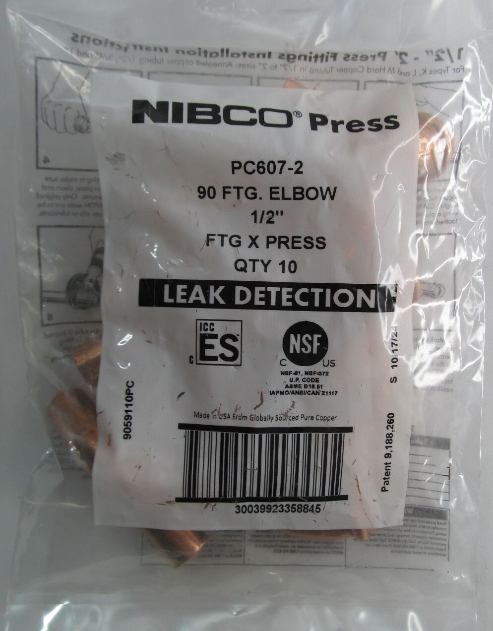 10-PACK NIBCO PC607-2 FTG x PRESS 1/2″ 90-DEGREE COPPER ELBOWS 9059110PC
