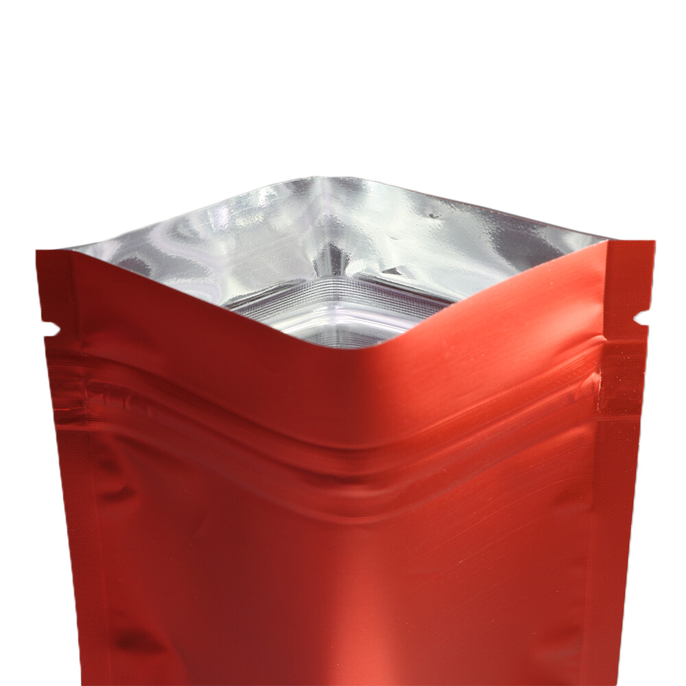 Flat Red Metallic Mylar Foil Zipper Seal Resealable Bags Smell Proof Pouch