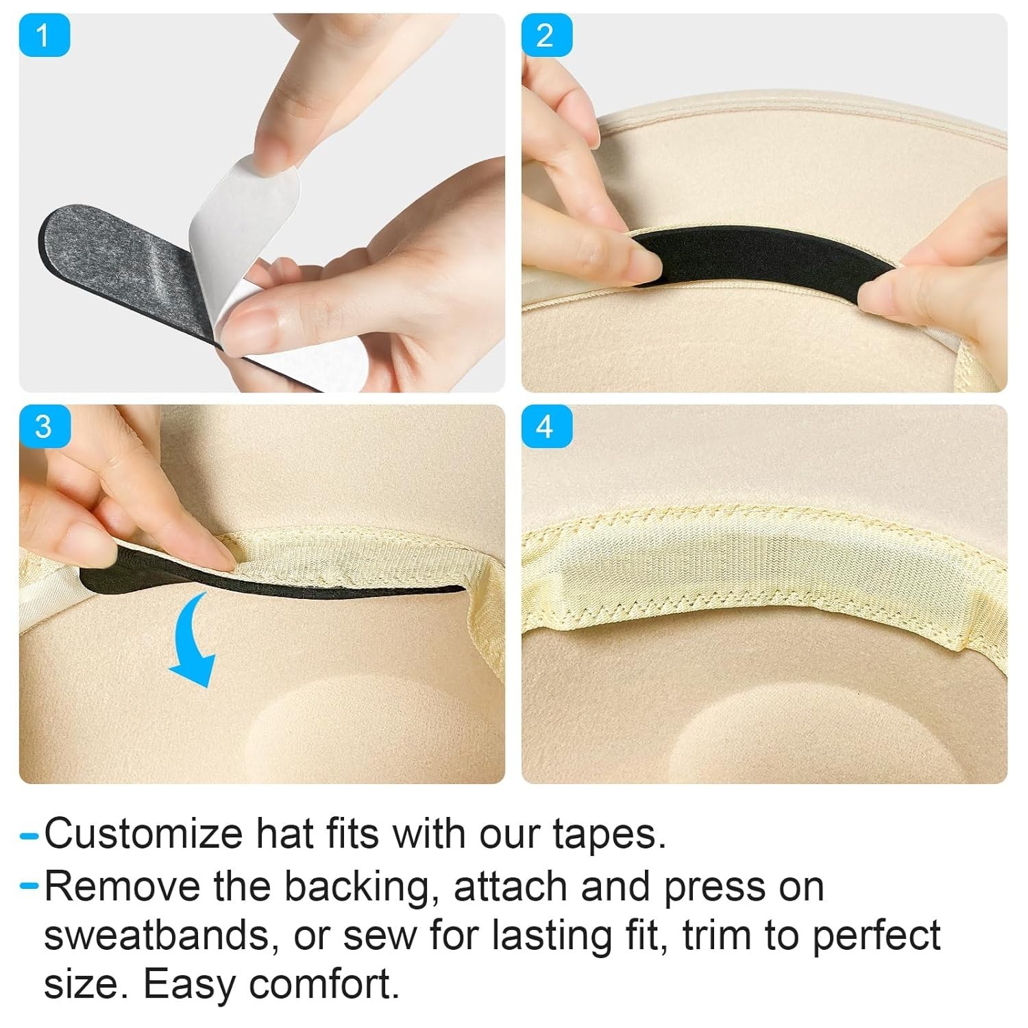 45Pcs Hat Size Reducer Foam Tape Self Adhesive Sweatband Resizer Cap Insert Blac