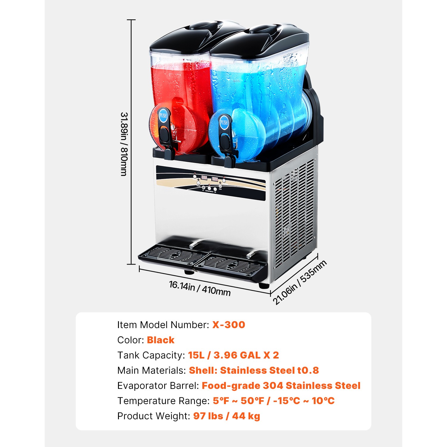 Uimoso Dual-Tank Frozen Drink Machine for Slushies and Margaritas, 15L Capacity