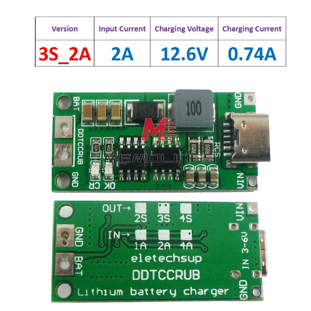 DC3-6V to 8.4/12.6/16.8V 1-4A Boost 18650 Li-ion Battery Charger 2S 3S 4S USB-C