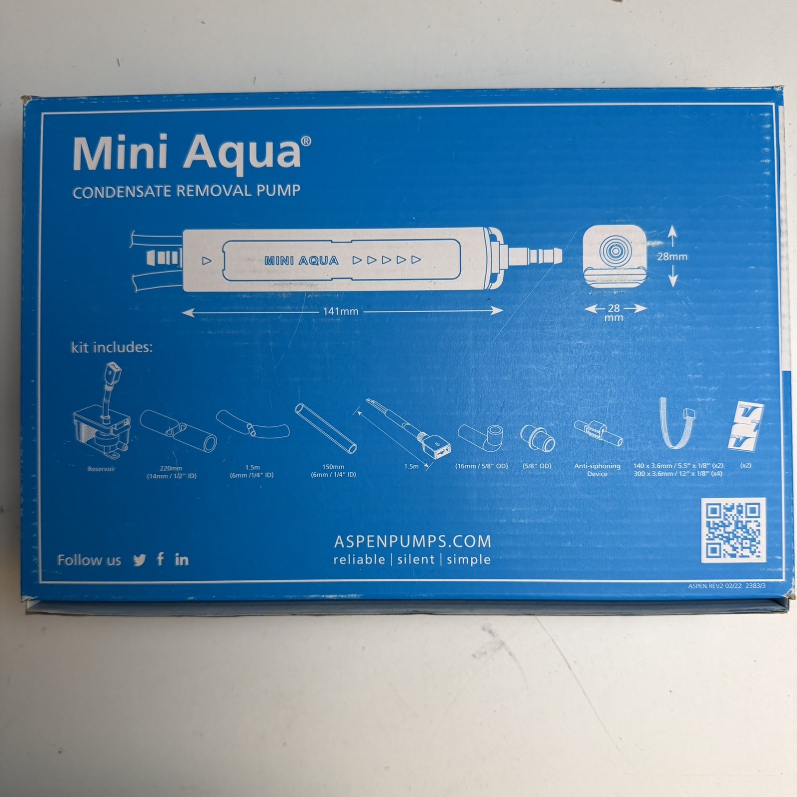 Aspen Pumps Mini Aqua 83809 Condensate Pump Plug & Play Ultra Slim 230V Blue