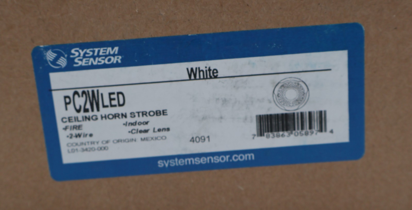 System Sensor Ceiling Mount Horn Strobe PC2WLED 12/24 VDC, LED, White FIRE ALARM