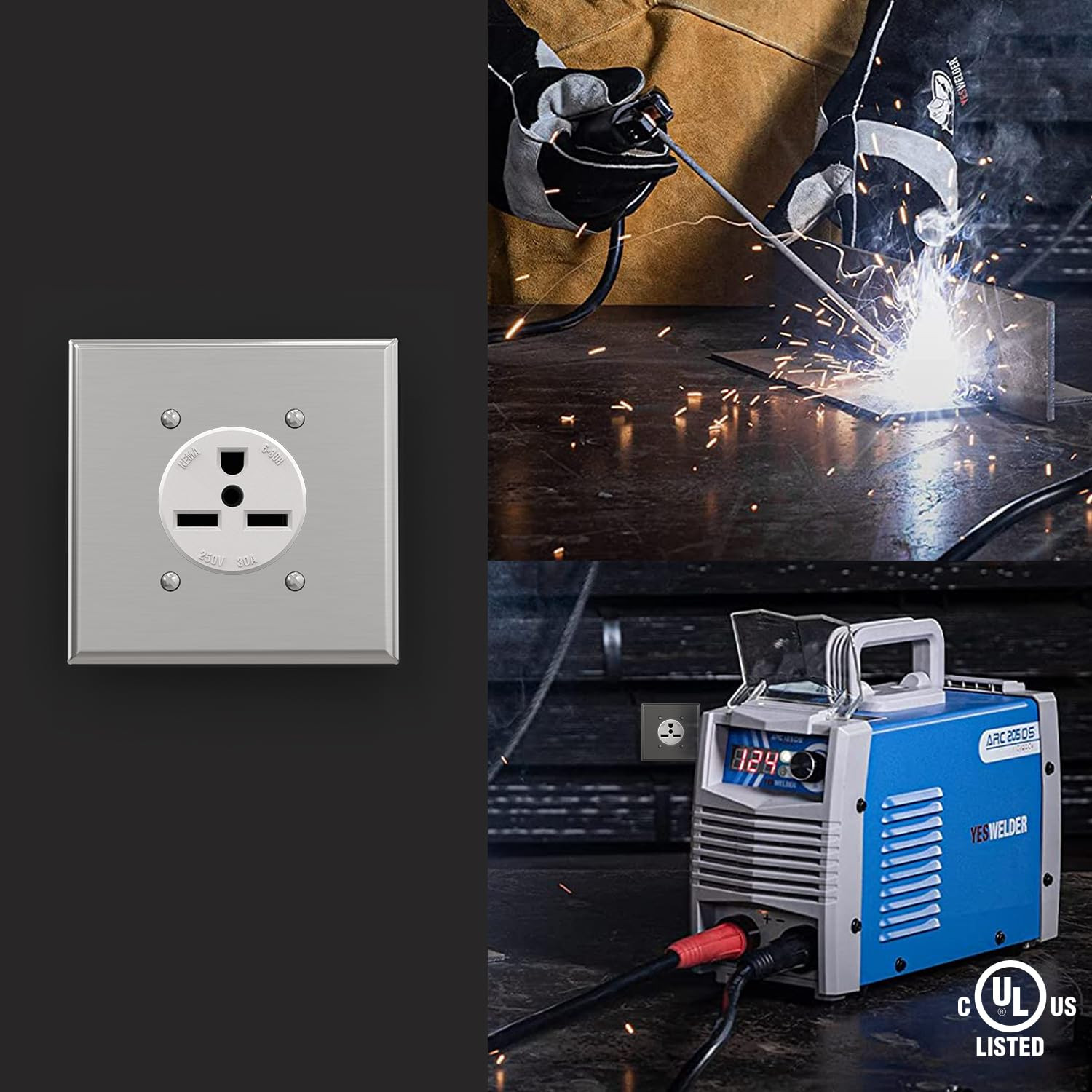 White 30 Amps 250V Flush Mounting Power Receptacle, NEMA 6-30R, Straight Blade P