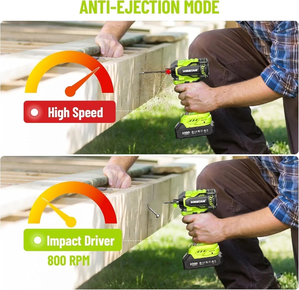 Brushless Impact Driver Drill Set, 20Psc Screwdriver Bits 2.0 Ah Variable Speed.