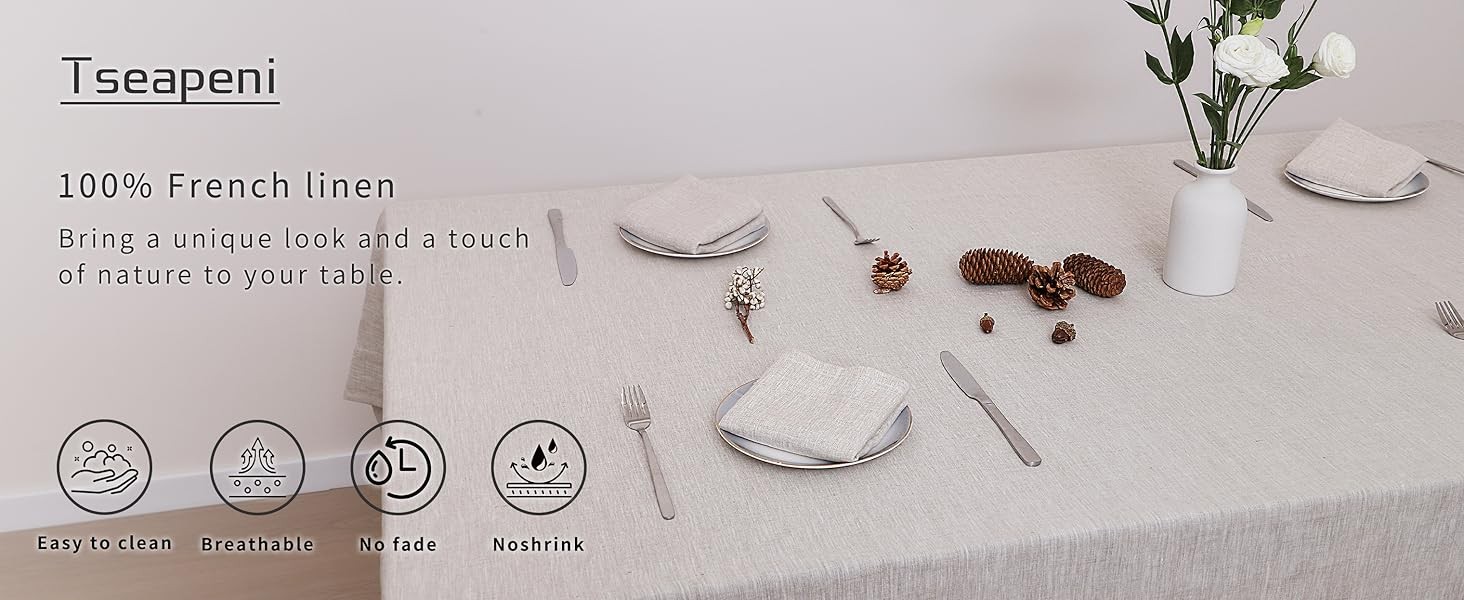 Linen Tablecloth 100% Pure Linen Table Cloth for Rectangle Tables Machine