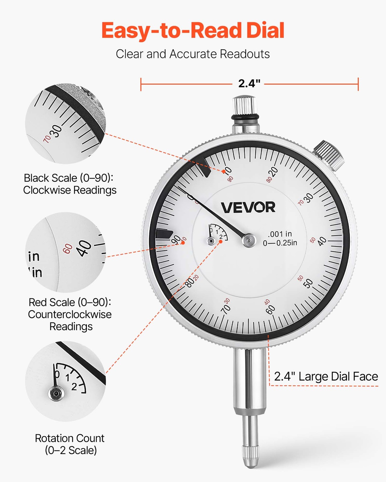 VEVOR Dial Test Indicator Bore Gauge Tool Set 0.001in Accuracy 2-6in Bore Range