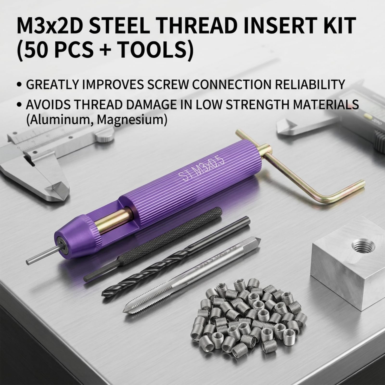 M3 Helicoil Thread Repair Kit – 50pcs Stainless Steel Coiled default, defult