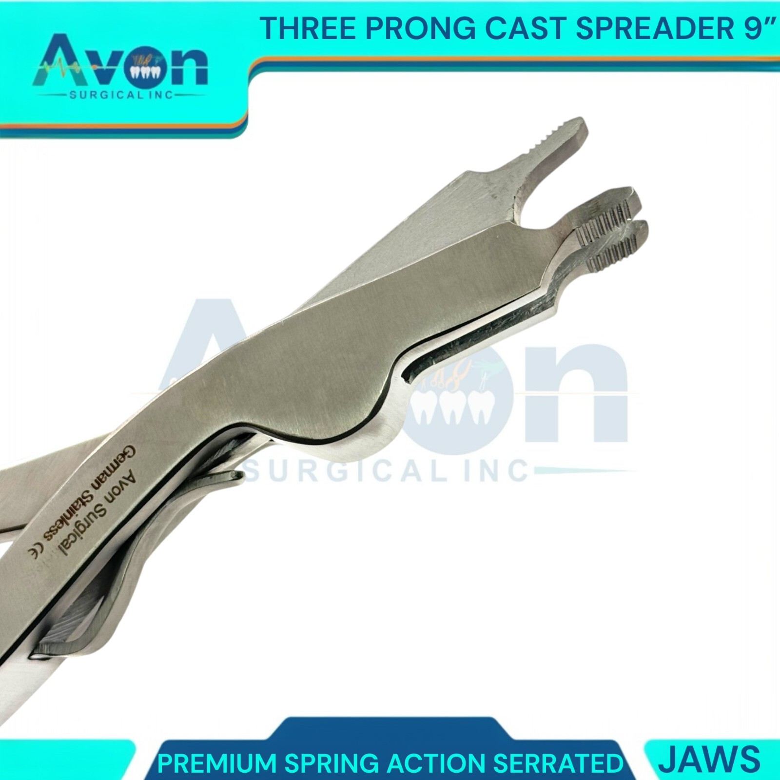 9in Cast Spreading Removing Pliers, 3-Prong Serrated, Spring-Action,German Steel