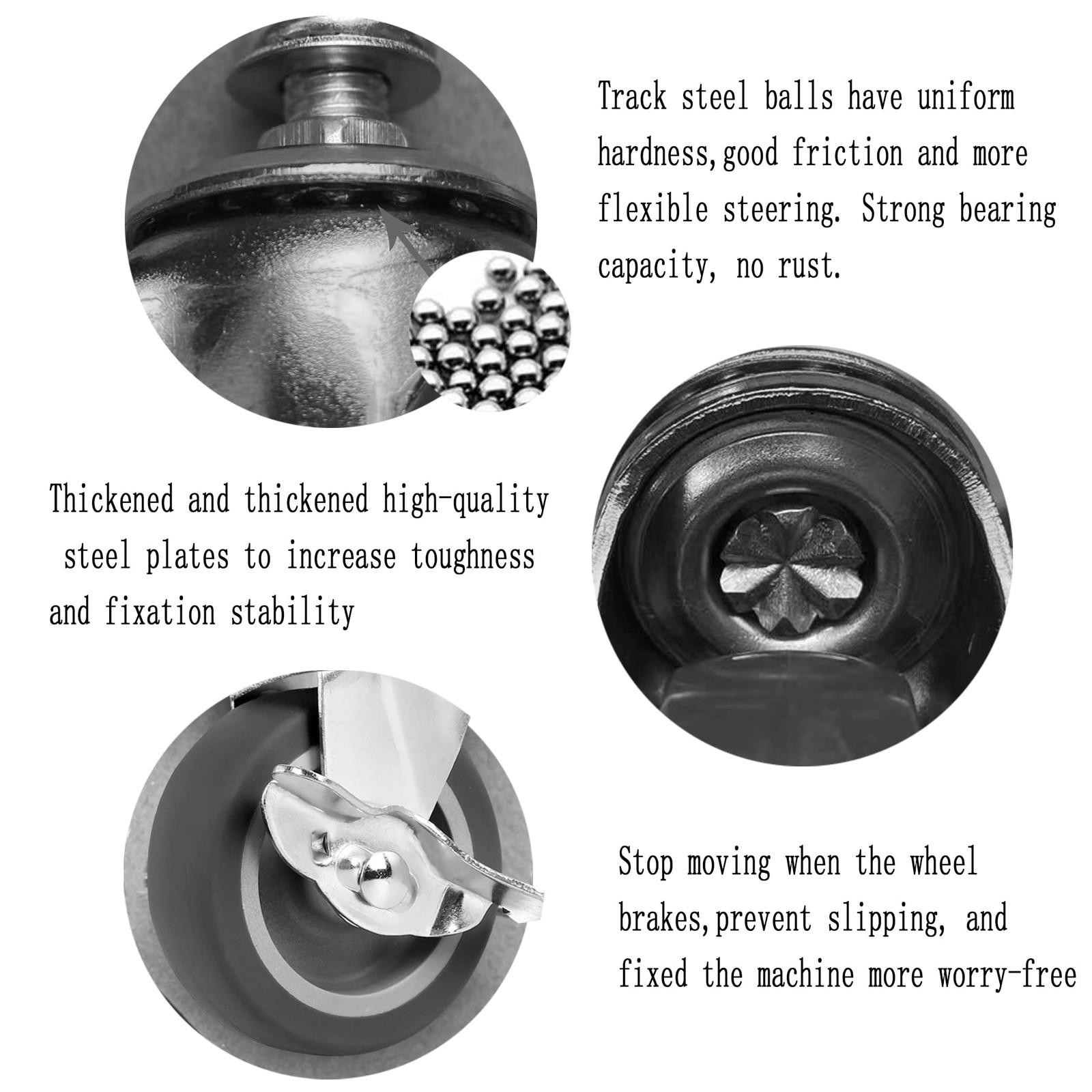 Caster Wheels, 3 Inch Stem Casters Set of 4, Heavy Duty Swivel Wheel with Bra…