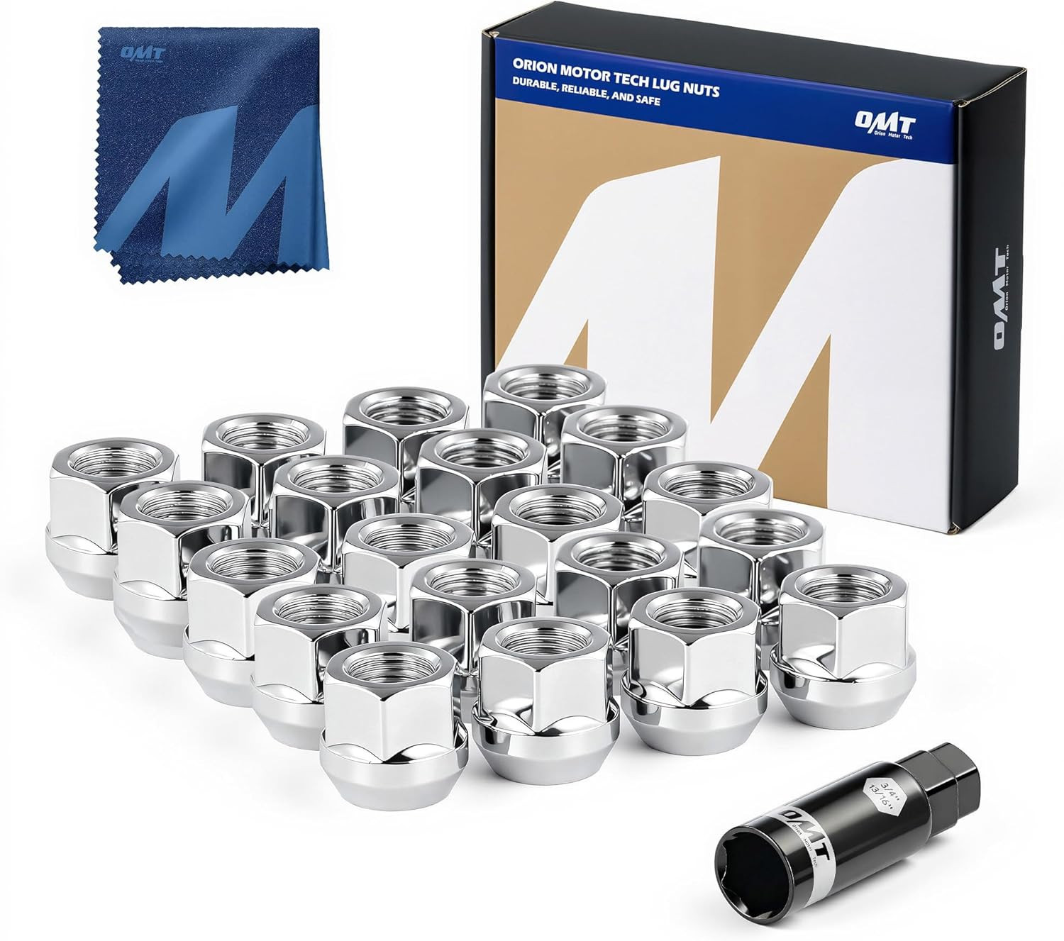 1/2″-20 Open End Lug Nuts, 3/4″ 19Mm Hex 0.84X0.9 In. Chrome Plated Wheel Lug Nu