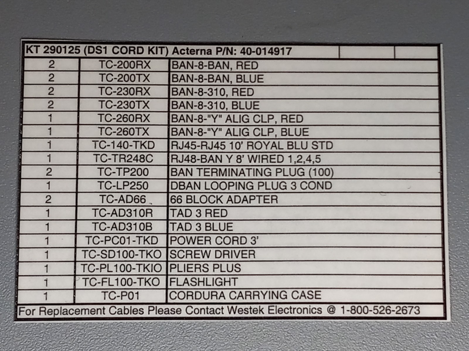 Westek Electronics DS1 Cord Kit 290125 & DSX-3 TEST KIT KT290041