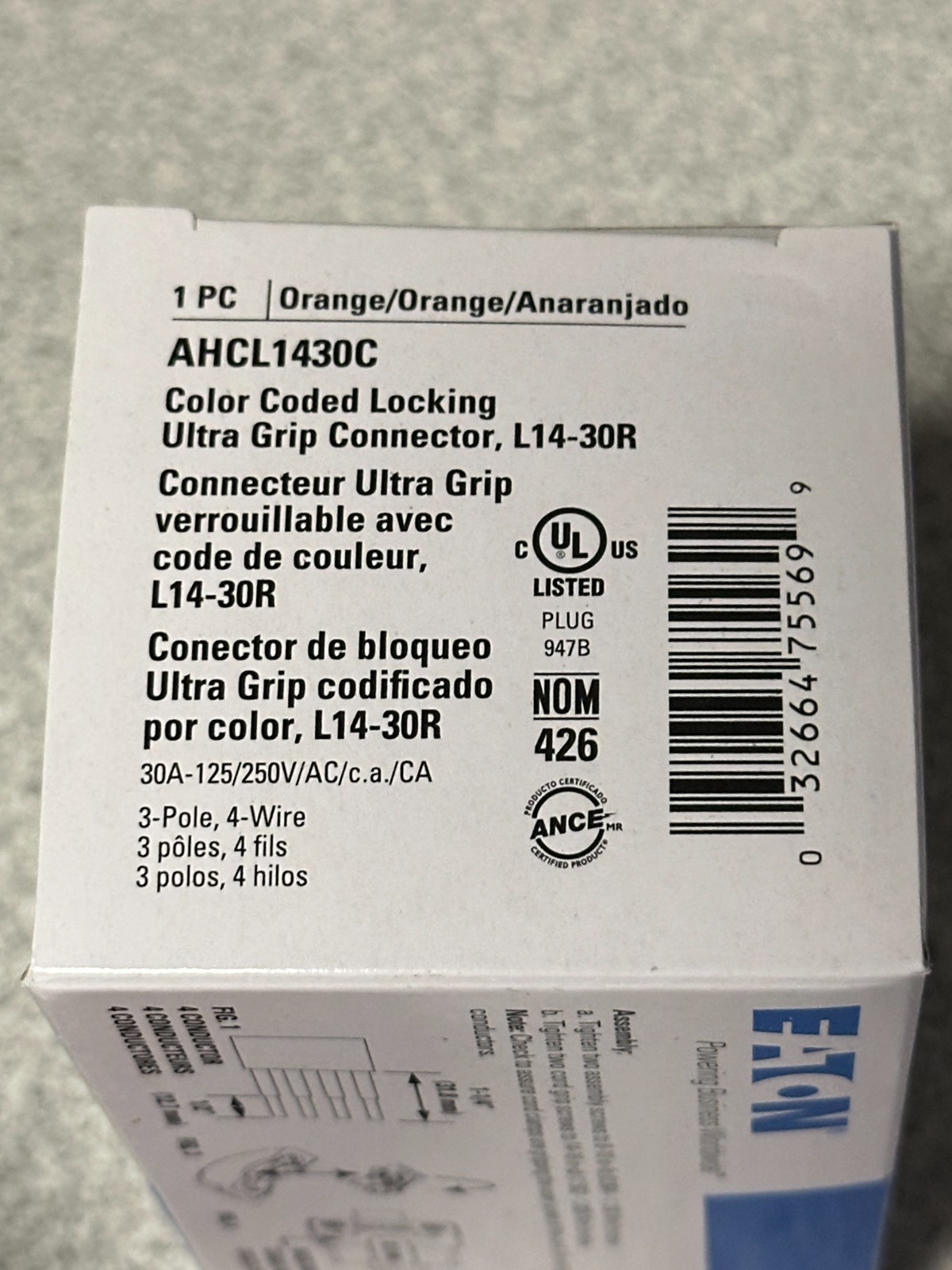 NEW Eaton Arrow Hart AHCL1430C Orange Locking Connector 30A 125/250V 3P4W L14-30
