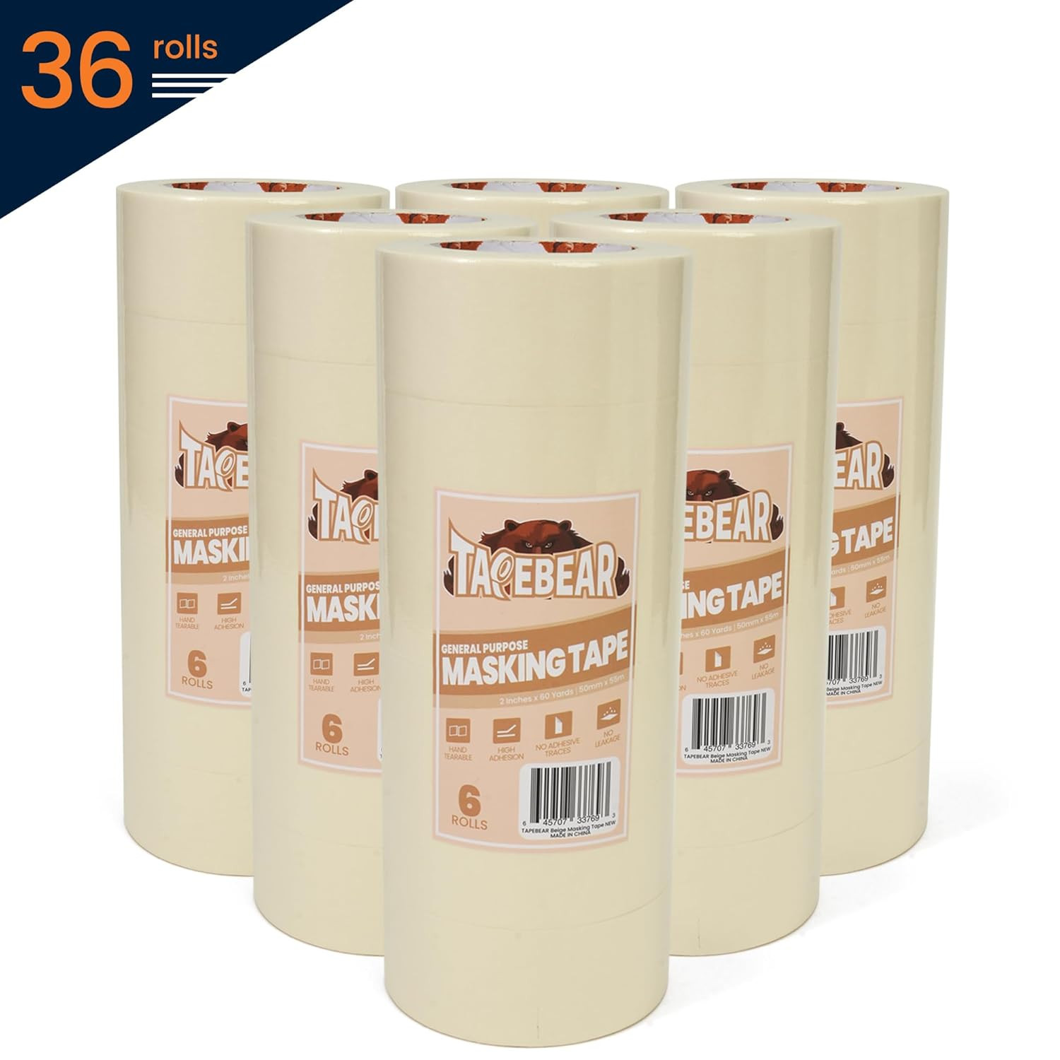 General Purpose Masking Tape 2 Inch X 60 Yards, Beige White Painters Tape for Pa