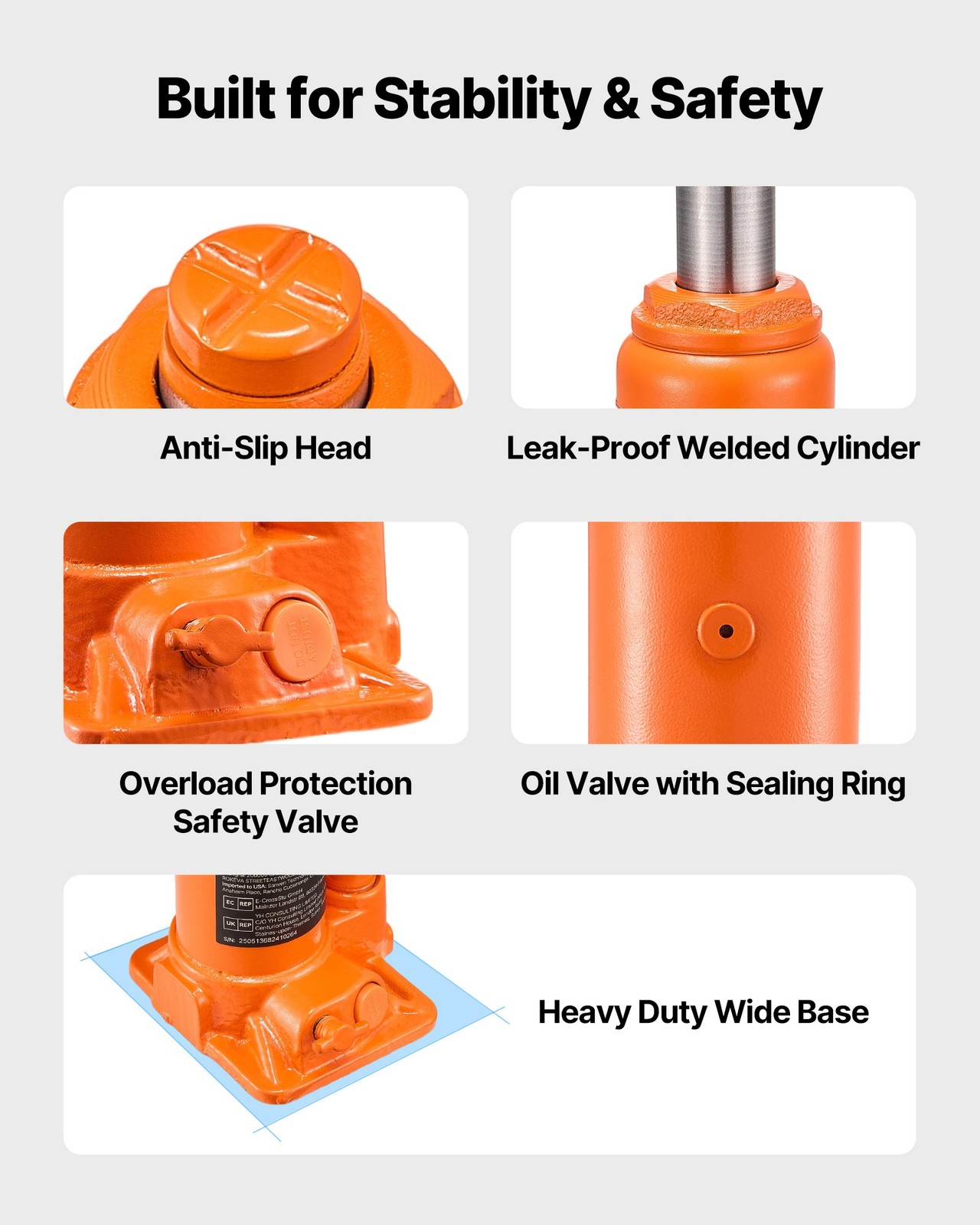 Hydraulic Bottle Jack, 6 Ton (13227.6 lbs) Capacity, 7.7-14.8 Inch Lifting Range